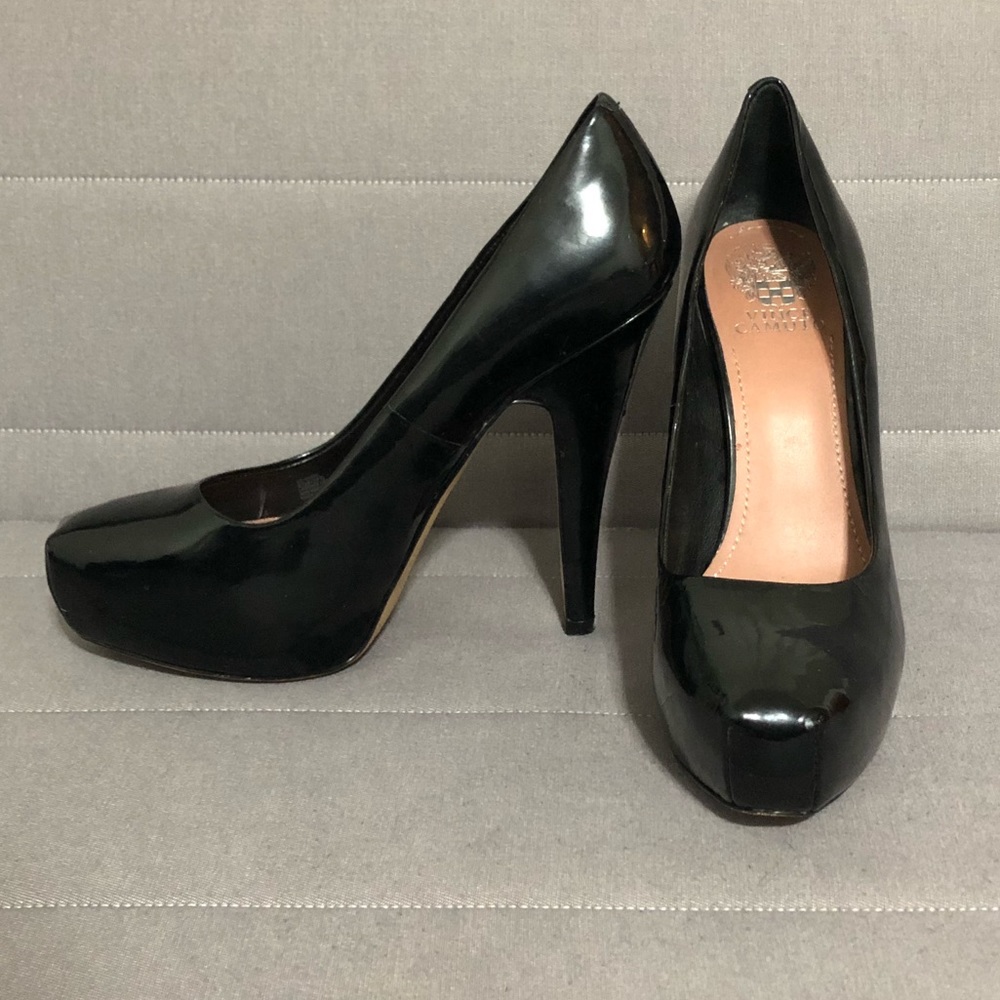 Vince Camuto Black Patent Square-Toe Heels - Picture 2 of 4